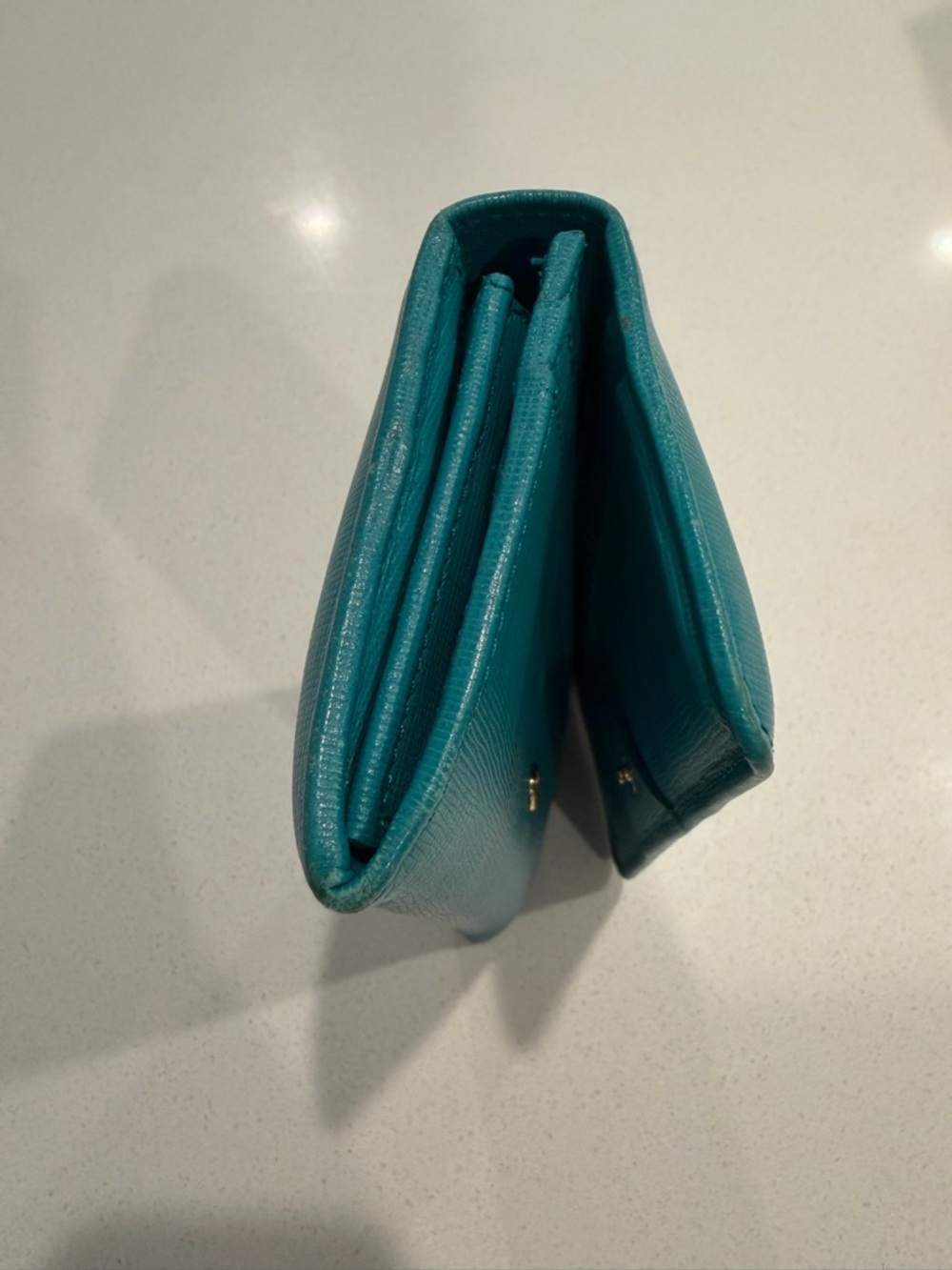 Fendi Teal Leather Continental Wallet with Yellow Fendi Box, Bag, and Dustbag - Picture 5 of 9